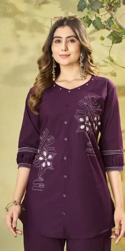 Alternative view of Beautiful Wine Pure Cotton Multi Thread Work Kurti
