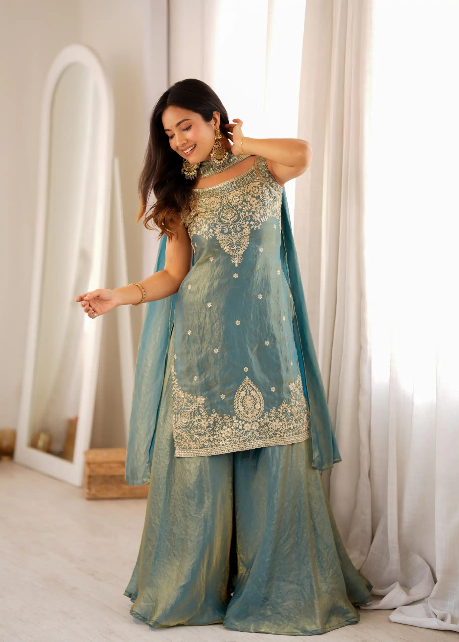 Classic Blue Soft Fendy Silk Sequence Work Salwar Suit - Image 2