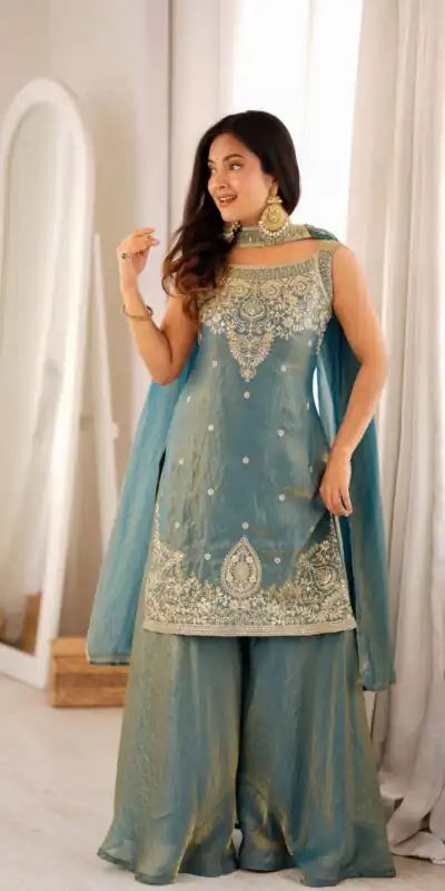 Classic Blue Soft Fendy Silk Sequence Work Salwar Suit