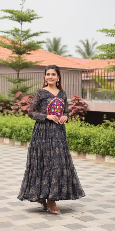 Alternative view of Cool Black Faux Georgette Gamathi Work Gown
