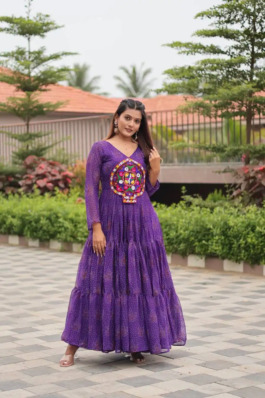 Cool Purple Faux Georgette Gamathi Work Gown - Image 3