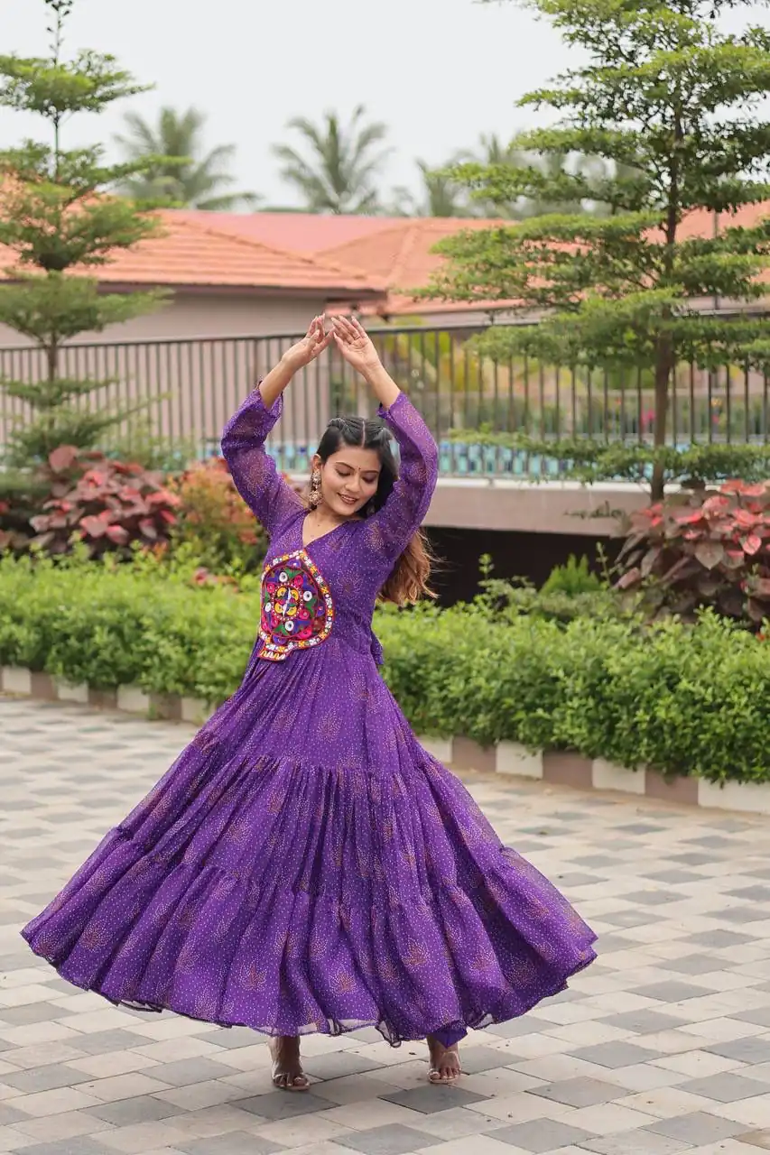 Cool Purple Faux Georgette Gamathi Work Gown