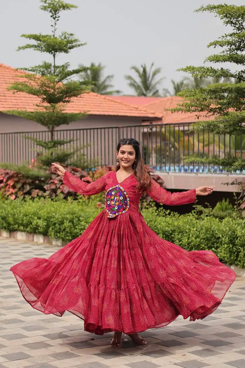 Cool Red Faux Georgette Gamathi Work Gown - Image 2