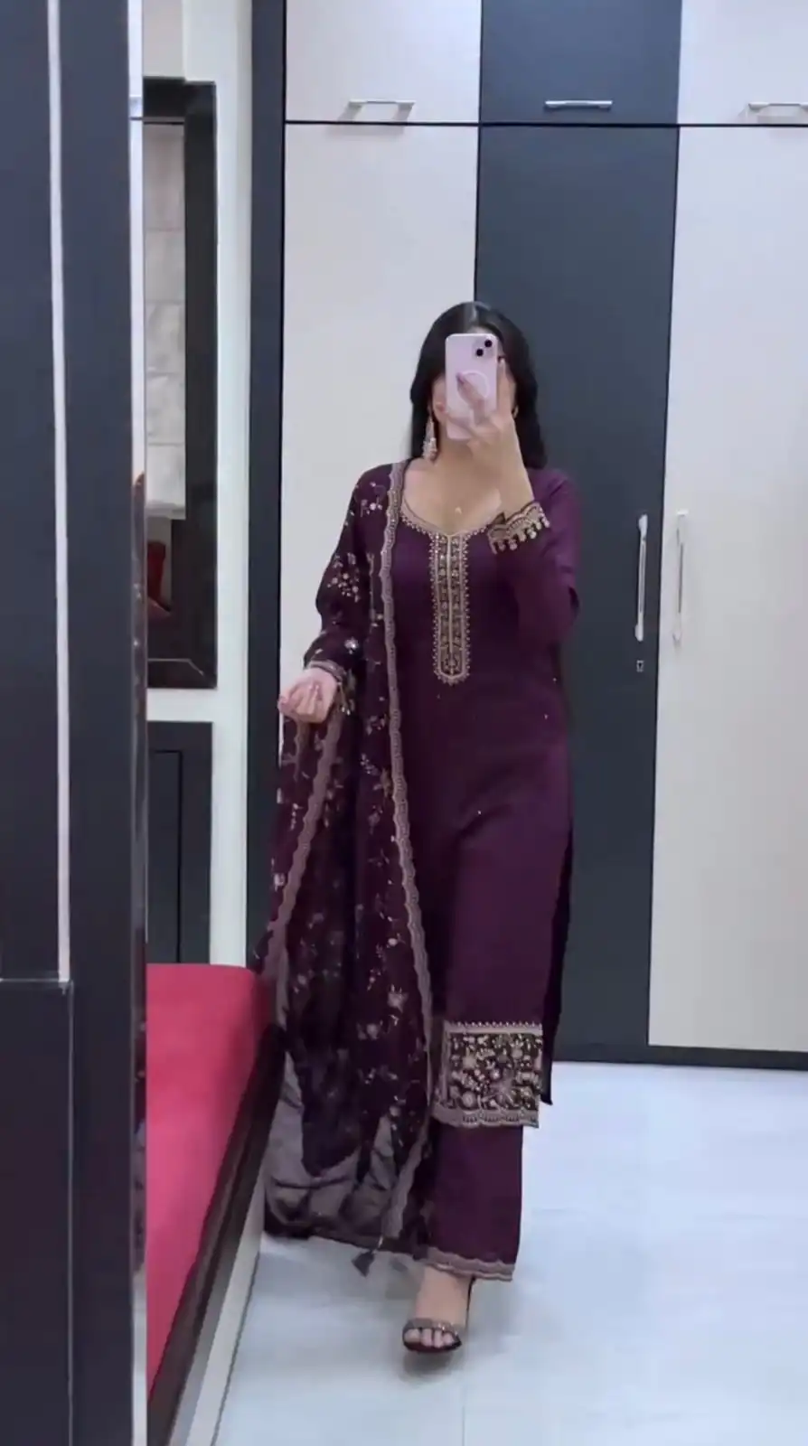 Cool Wine Georgette Embroidery Work Salwar Suit - Image 2
