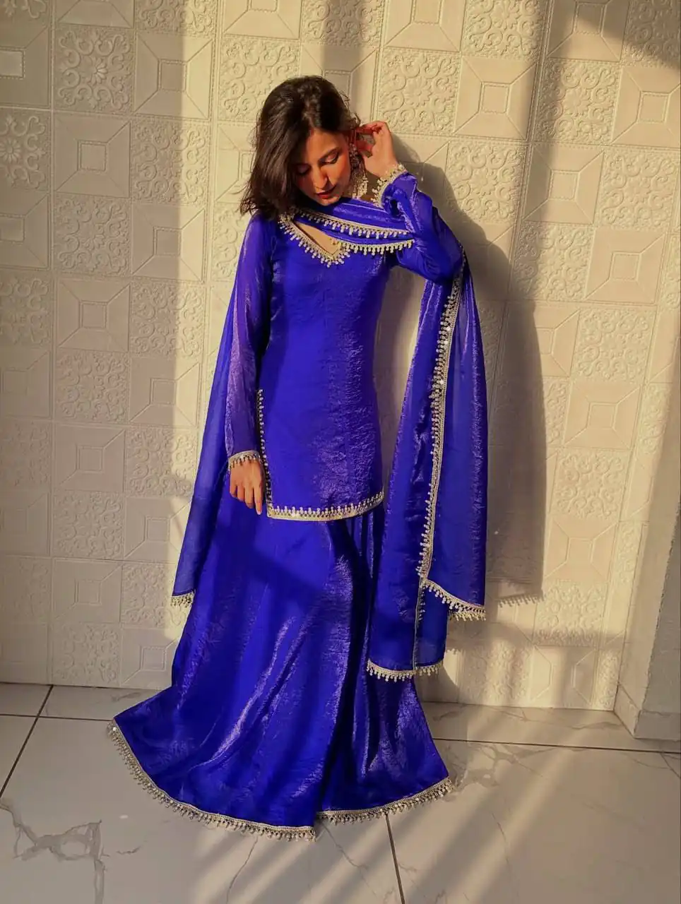 Elegant Royal Blue Fandy Silk Embroidery Work Salwar Suit - Image 5