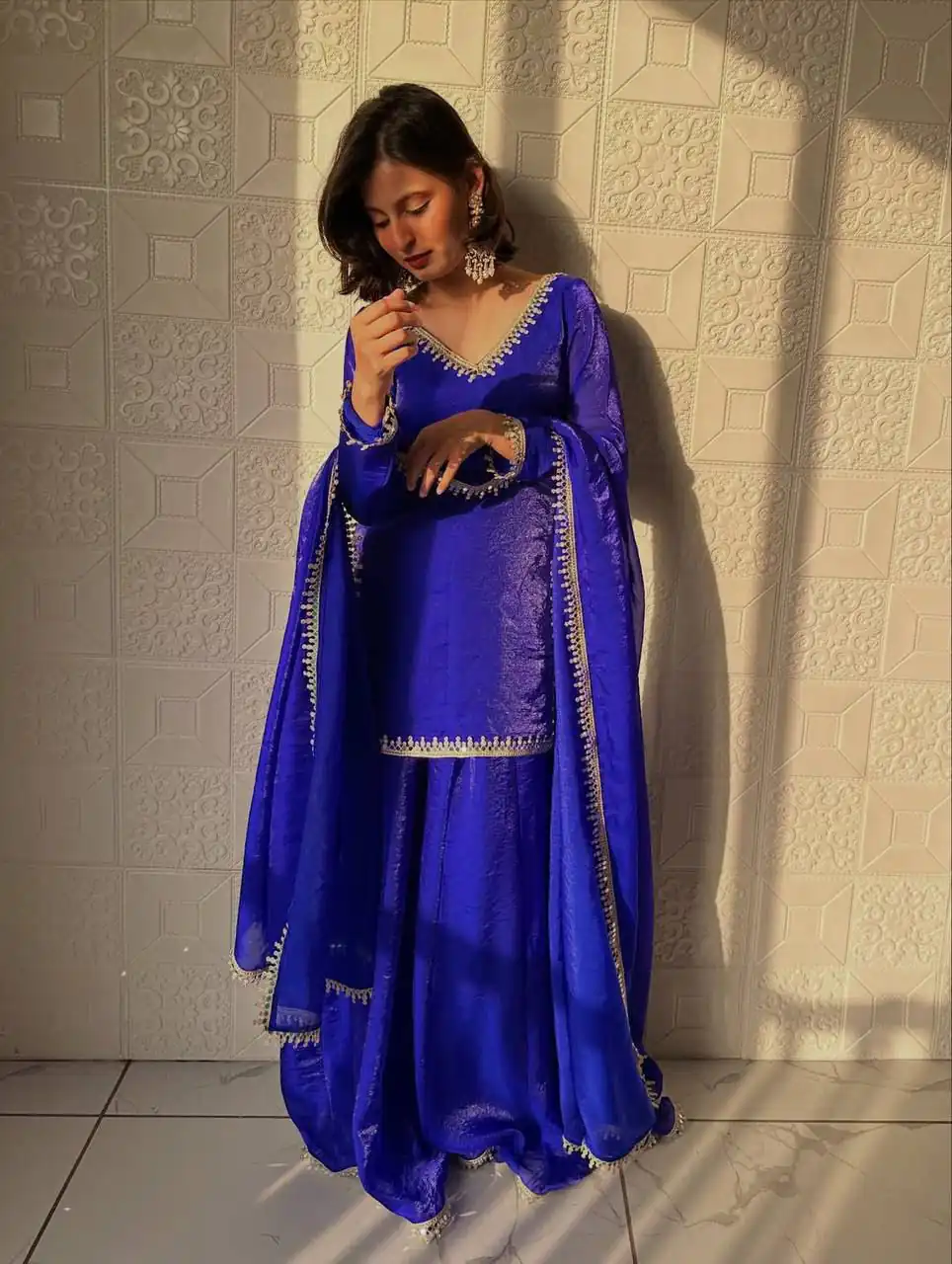 Elegant Royal Blue Fandy Silk Embroidery Work Salwar Suit - Image 4