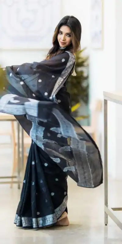 Alternative view of Fancy Black Soft Lilan Slab Jacquard Work Saree