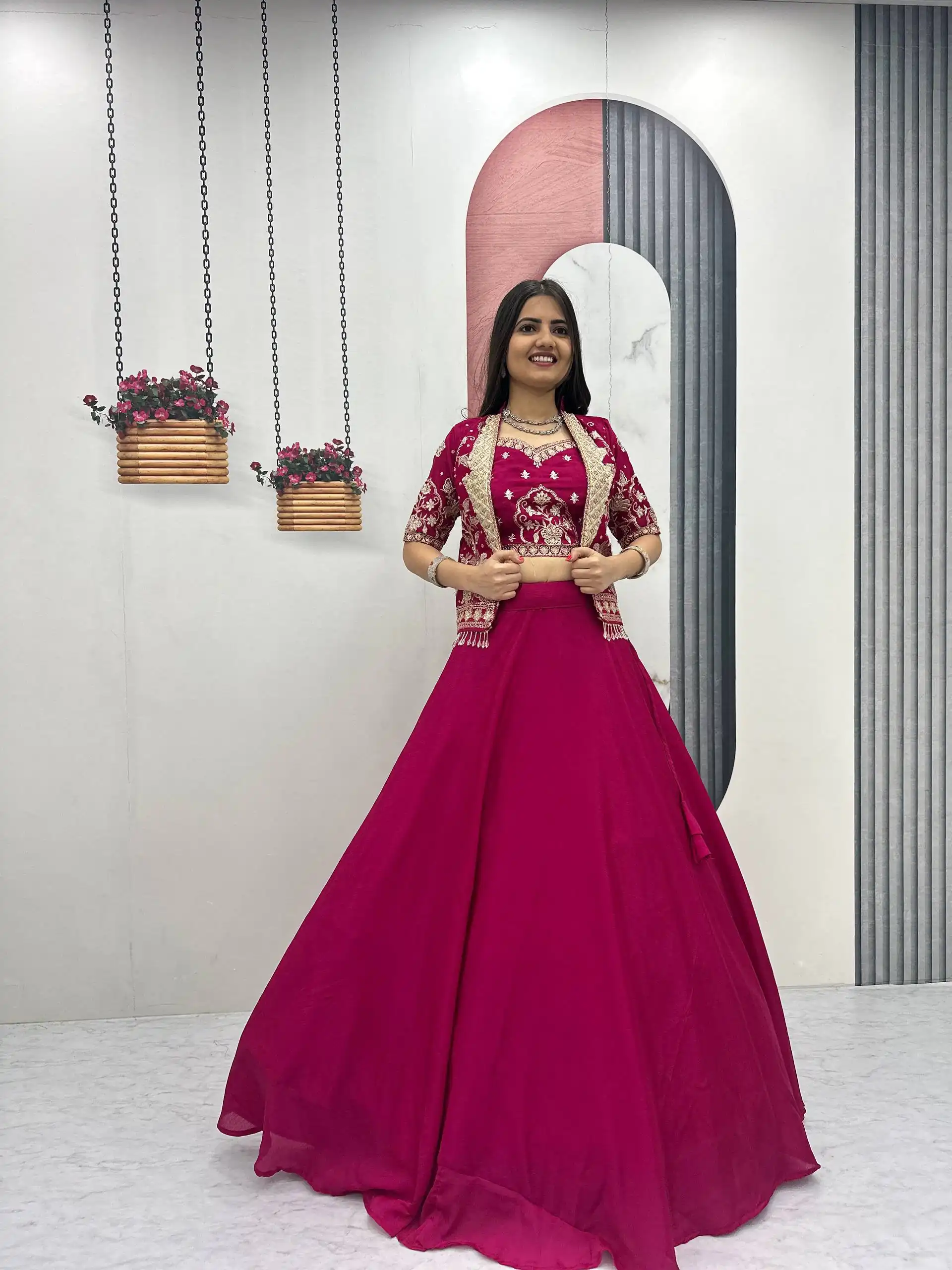 Fancy Pink Chinon Embroidery Work Lehenga Choli - Image 10