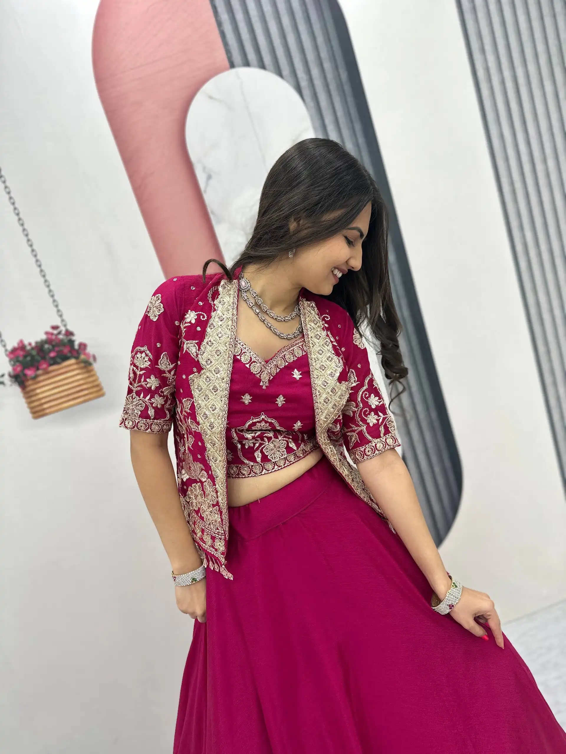 Fancy Pink Chinon Embroidery Work Lehenga Choli - Image 5