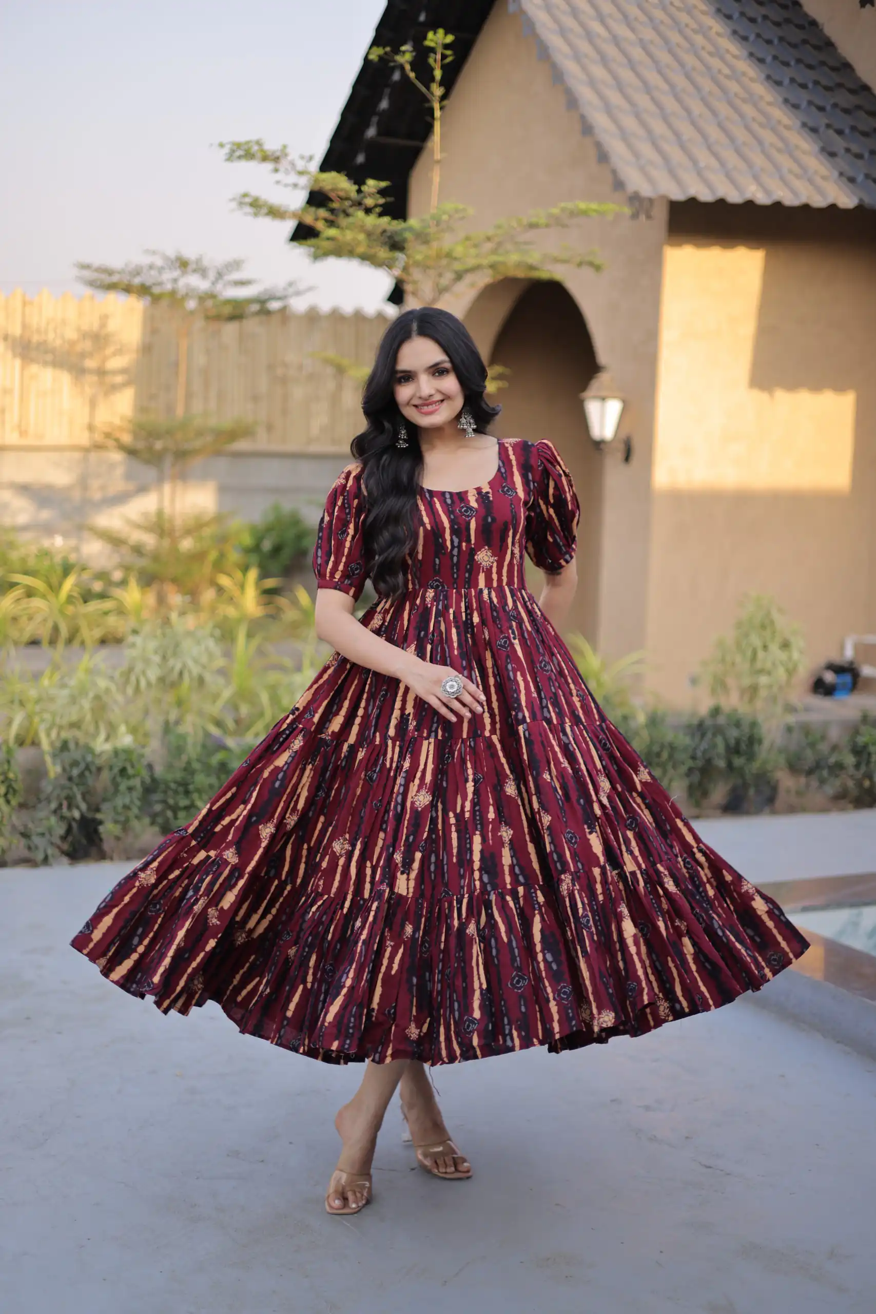 Magical Maroon Cotton Printed Work Kurti