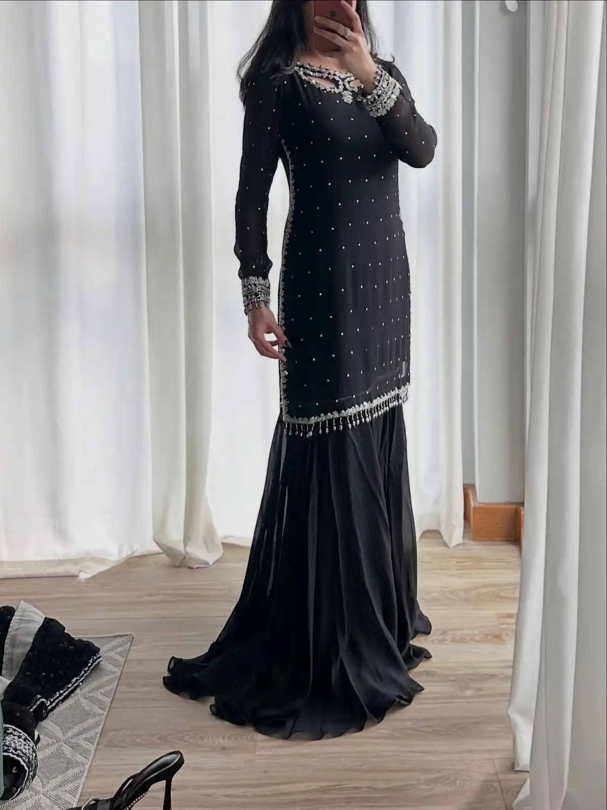Perfect Black Faux Georgette Embroidery Work Salwar Suit - Image 3