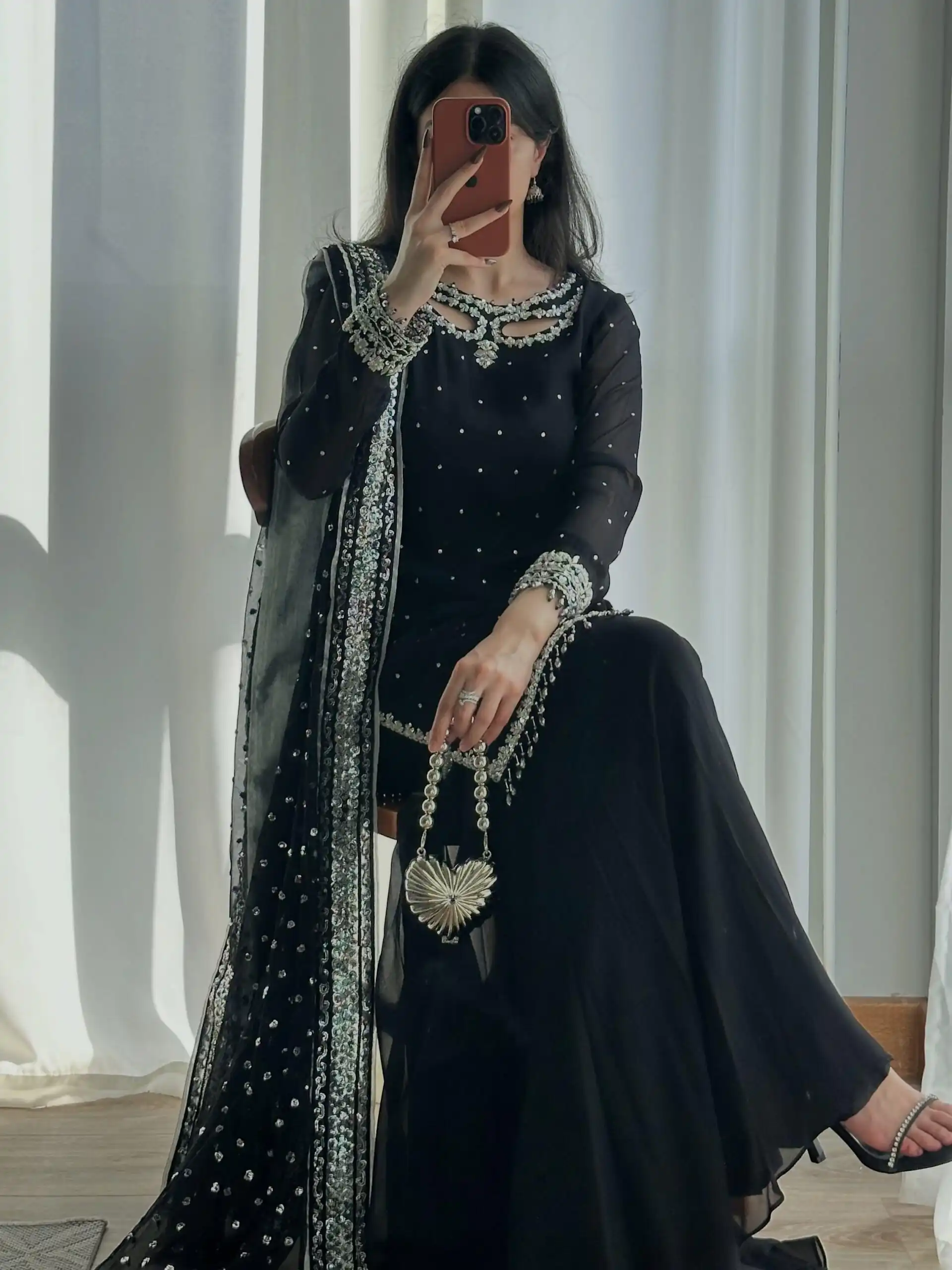 Perfect Black Faux Georgette Embroidery Work Salwar Suit - Image 2