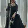 Perfect Black Faux Georgette Embroidery Work Salwar Suit