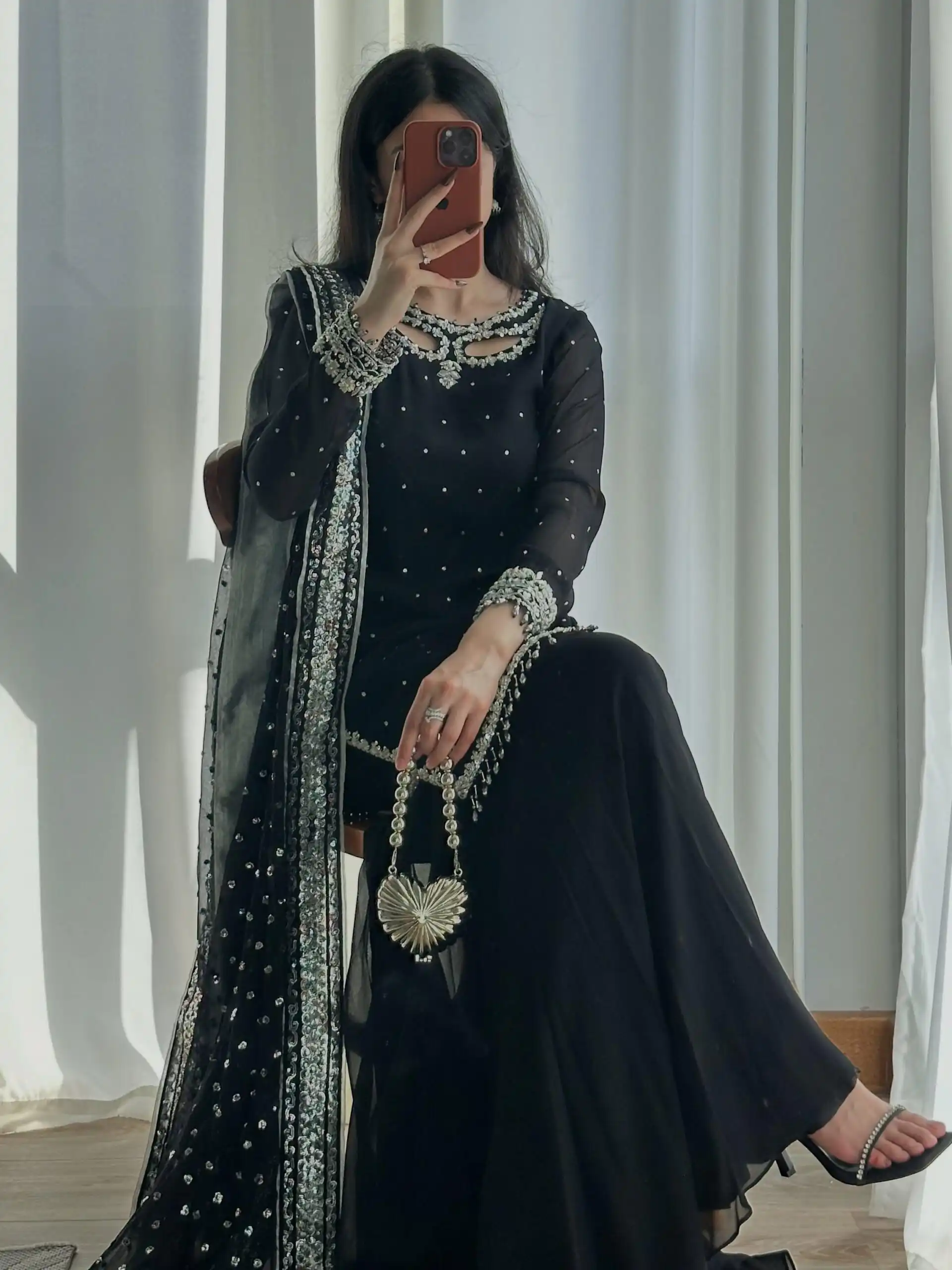 Perfect Black Faux Georgette Embroidery Work Salwar Suit