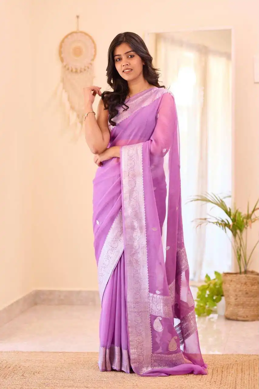 Perfect Purple Soft Lilan Slab Jacquard Work Saree