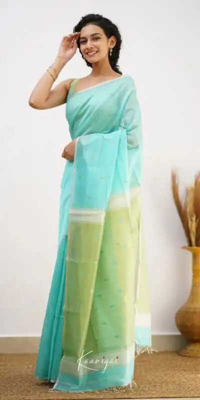 Alternative view of Perfect Sky Blue Soft Lilan Slab Weaving Work Saree