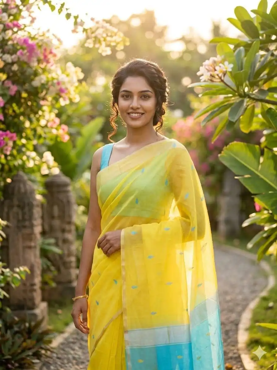 Perfect Yellow Soft Lilan Slab Weaving Work Saree - Image 4