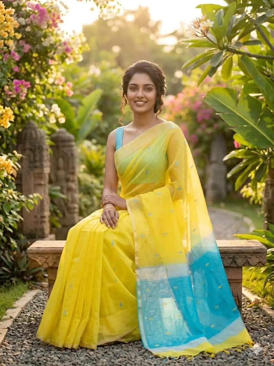 Perfect Yellow Soft Lilan Slab Weaving Work Saree - Image 2