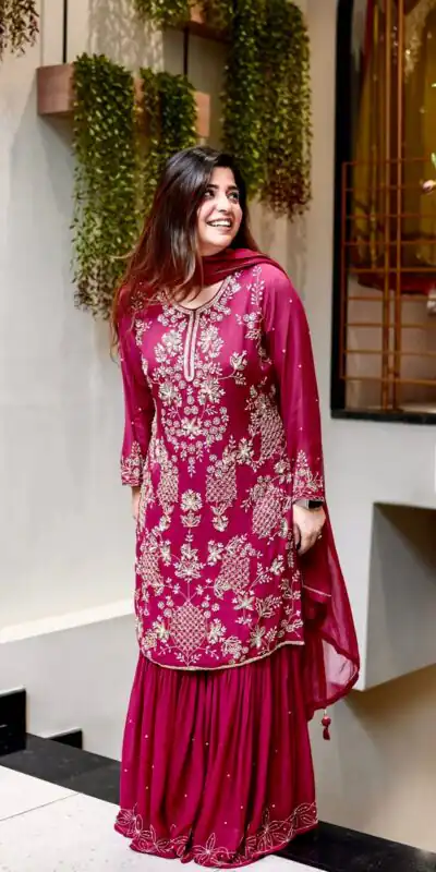 Alternative view of Pretty Pink Faux Georgette Embroidery Work Salwar Suit