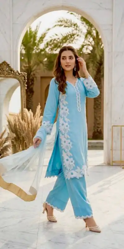 Alternative view of Pretty Sky Blue Natural Silk Embroidery Work Salwar Suit