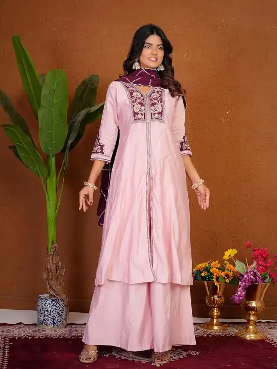 Shiny Pink Roman Silk Thread Work Salwar Suit - Image 5
