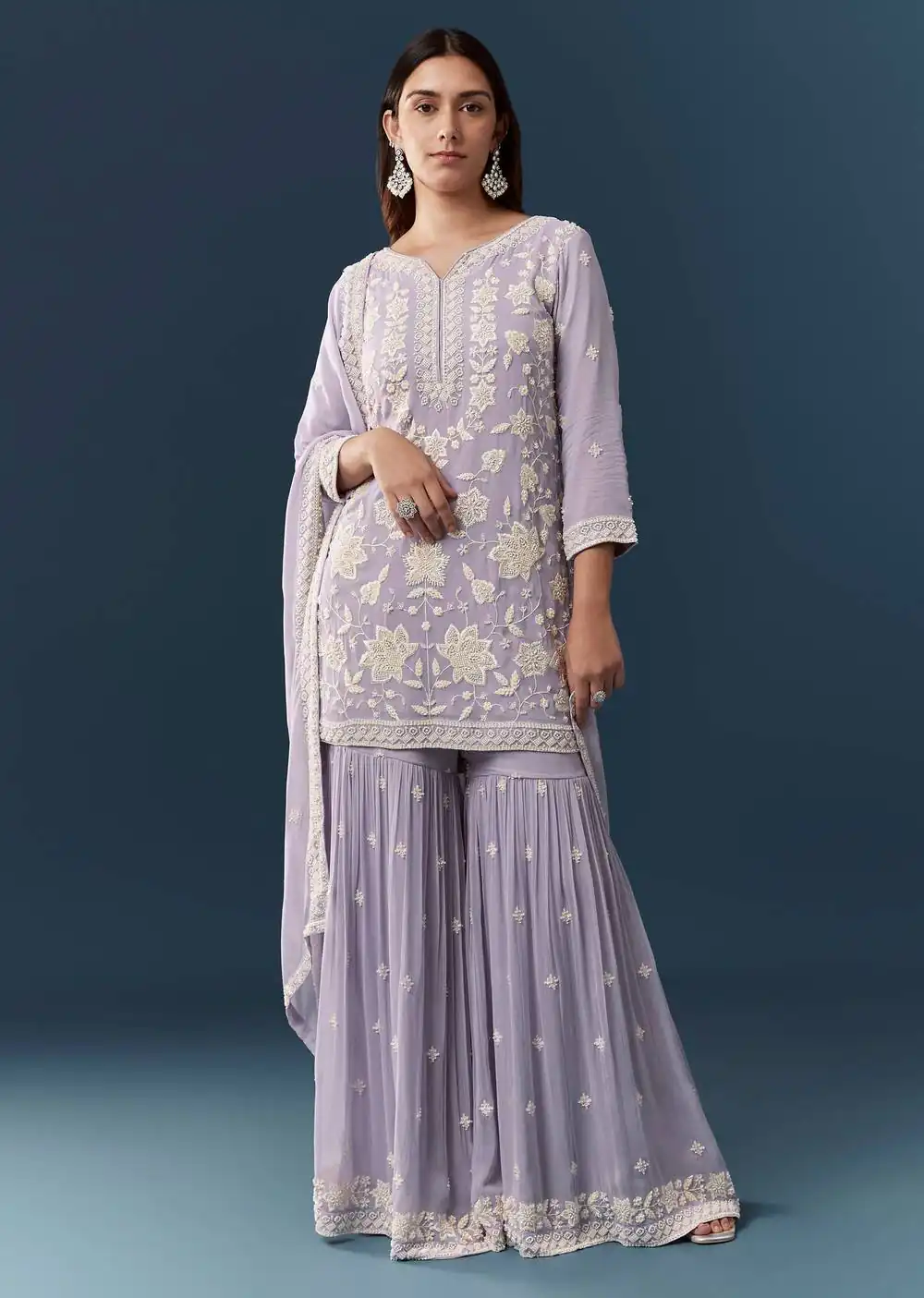 Solid Lavender Chiffon Georgette Embroider Work Salwar Suit