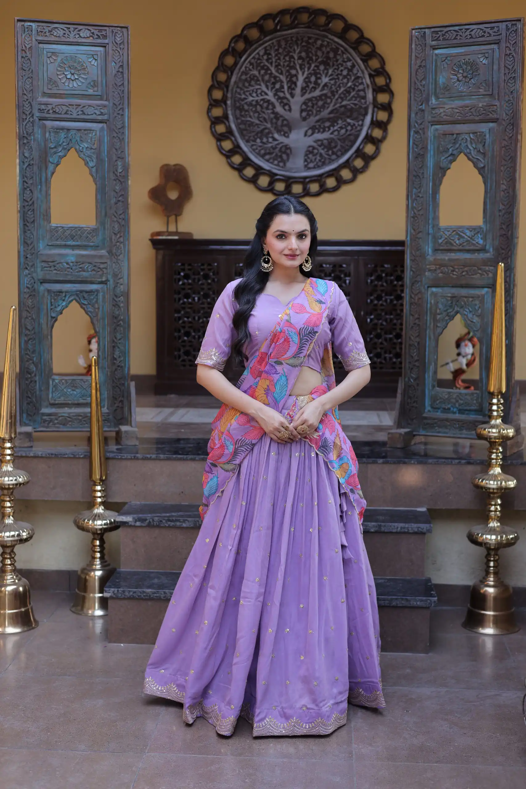 Solid Lavender Cosmos Silk Zari Embroidery Work Lehenga Choli