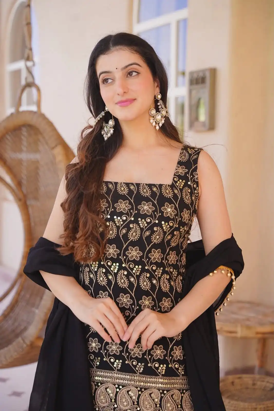 Stylist Black Blooming Faux Georgette Embroidery Work Salwar Suit - Image 5