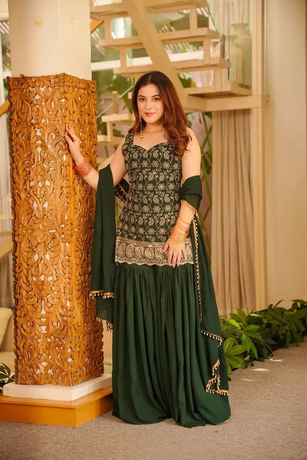 Stylist Green Blooming Faux Georgette Embroidery Work Salwar Suit - Image 2