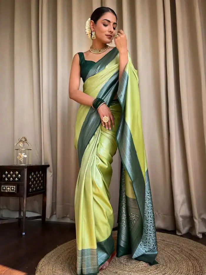 Super Pista Lichi Silk Jacquard Work Saree - Image 3