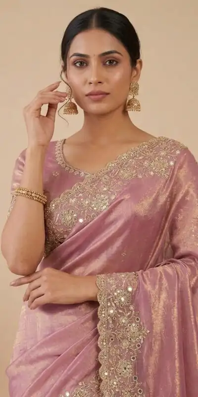Alternative view of Trendy Peach Space Silk Embroidery Zari Work Saree