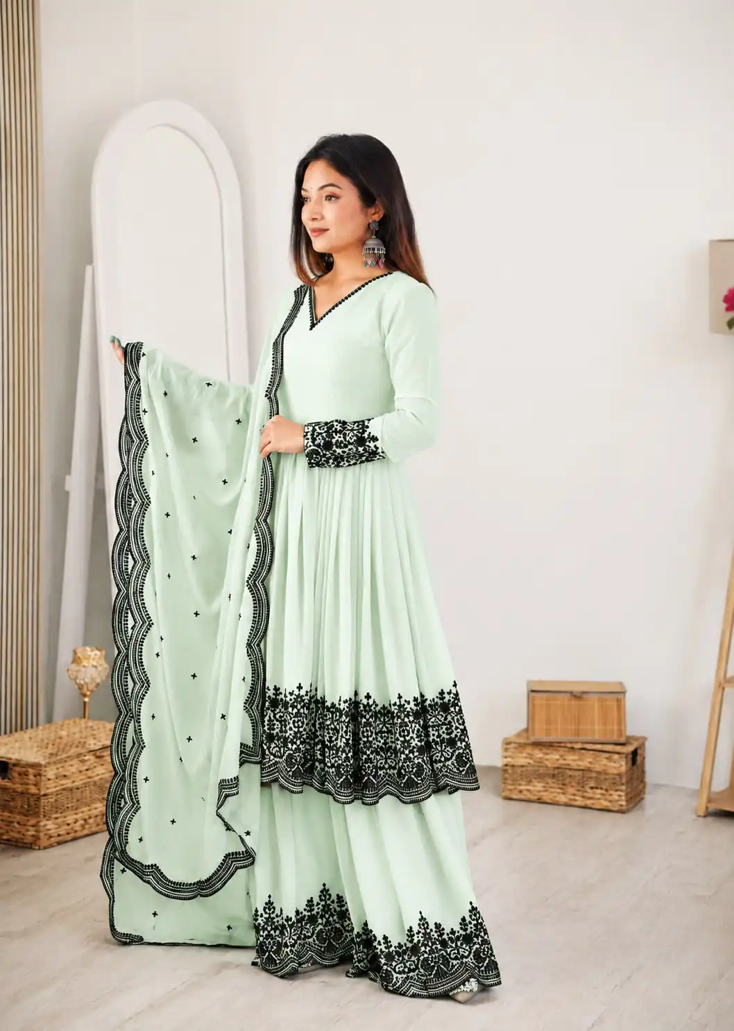 Unique Pista Faux Georgette Embroidery Work Salwar Suit - Image 5