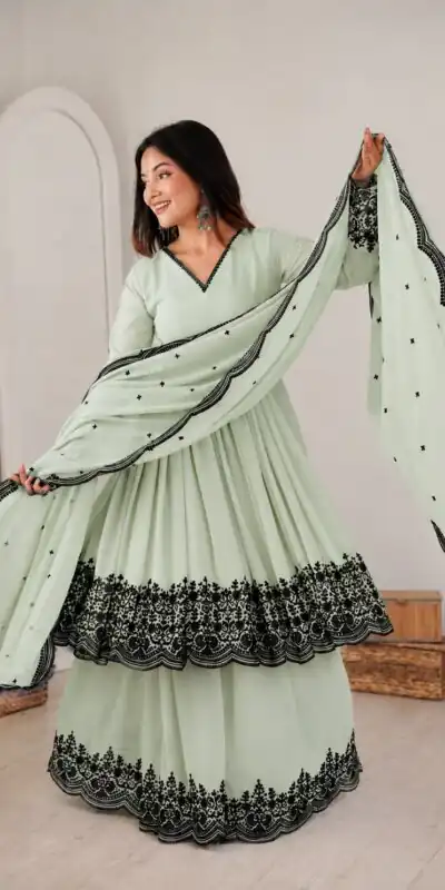 Alternative view of Unique Pista Faux Georgette Embroidery Work Salwar Suit