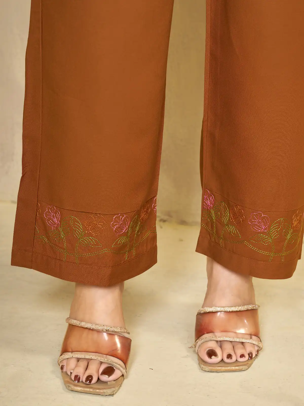 Unique Rust Viscose Rayon Embroidery Work Kurti - Image 6