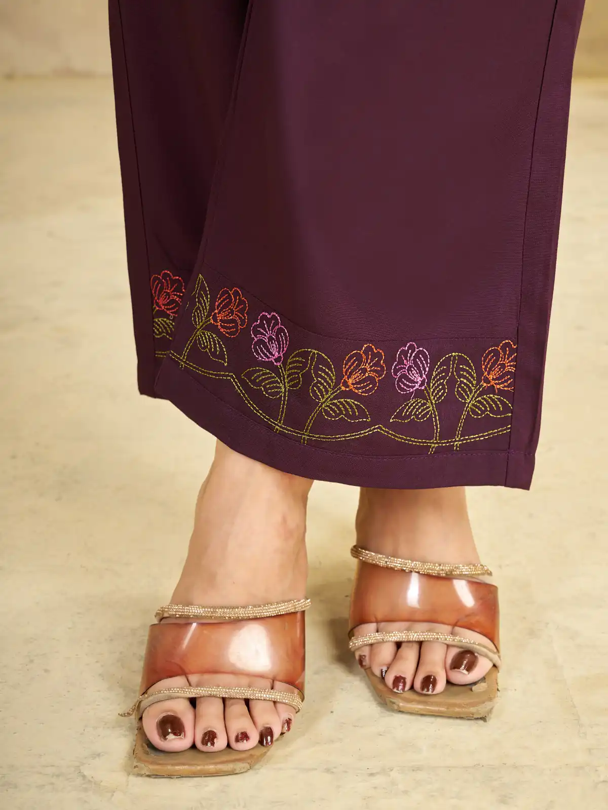 Unique Wine Viscose Rayon Embroidery Work Kurti - Image 6