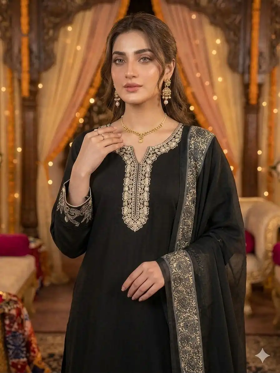 LG 2107 Black Rayon Salwar Suit with Embroidery Work & Mirror Work. Grab it for ₹1999. Delivery 4-6 Working Days. Shop now. | Casual Suits, Jump Suits, Creative suits, Designer Suits, Palazzo Suits, Party Wear Suits, Patiala Suits, Salwar suit, Straight Suits