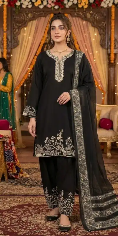 LG 2107 Black Rayon Salwar Suit with Embroidery Work & Mirror Work. Grab it for ₹1999. Delivery 4-6 Working Days. Shop now. | Casual Suits, Jump Suits, Creative suits, Designer Suits, Palazzo Suits, Party Wear Suits, Patiala Suits, Salwar suit, Straight Suits