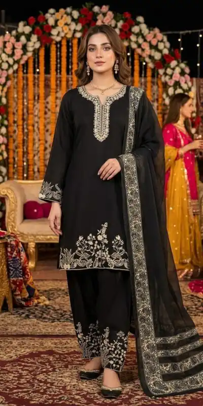 LG 2107 Black Rayon Salwar Suit with Embroidery Work & Mirror Work. Grab it for ₹1999. Delivery 4-6 Working Days. Shop now. | Casual Suits, Jump Suits, Creative suits, Designer Suits, Palazzo Suits, Party Wear Suits, Patiala Suits, Salwar suit, Straight Suits