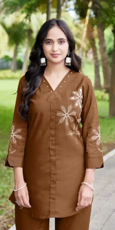 DIVA 122 Brown Rayon Kurti with Embroidery Work & Mirror Work. Wedding, Party, Festive Grab it for ₹1749. Delivery 4-6 Working Days. Shop now. | Bollywood Kurti, Creative Kurtis, Designer Kurti, Kurti, Party Wear Kurti, Selfie Kurti