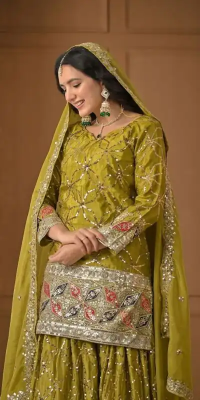 MD 3092 Mustered Chinnon Silk Salwar Suit Perfect for Wedding, Party, Ganesh Chaturthi, Baby Shower, Makar Sankranti – . Affordable Price ₹2449. De | Casual Suits, Jump Suits, Creative suits, Designer Suits, Palazzo Suits, Party Wear Suits, Patiala Suits, Salwar suit, Straight Suits