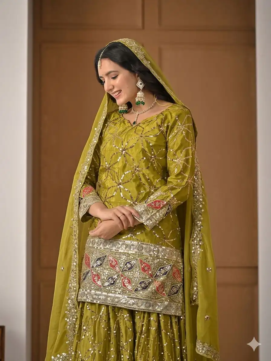 MD 3092 Mustered Chinnon Silk Salwar Suit Perfect for Wedding, Party, Ganesh Chaturthi, Baby Shower, Makar Sankranti – . Affordable Price ₹2449. De | Casual Suits, Jump Suits, Creative suits, Designer Suits, Palazzo Suits, Party Wear Suits, Patiala Suits, Salwar suit, Straight Suits