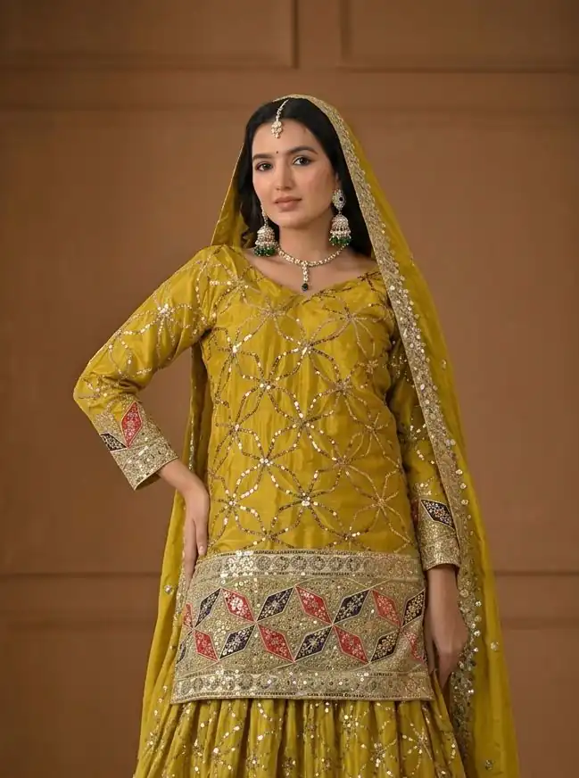 MD 3092 Mustered Chinnon Silk Salwar Suit Perfect for Wedding, Party, Ganesh Chaturthi, Baby Shower, Makar Sankranti – . Affordable Price ₹2449. De | Casual Suits, Jump Suits, Creative suits, Designer Suits, Palazzo Suits, Party Wear Suits, Patiala Suits, Salwar suit, Straight Suits