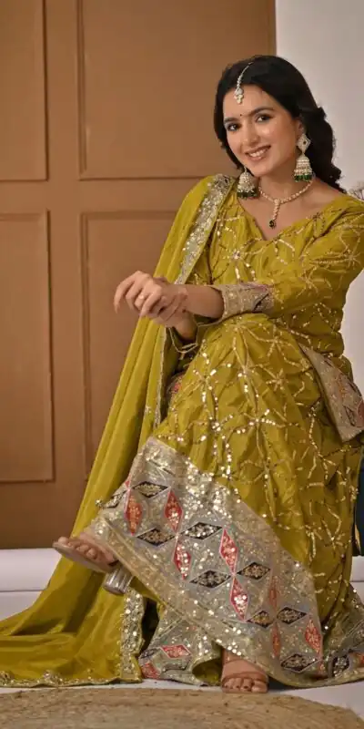MD 3092 Mustered Chinnon Silk Salwar Suit Perfect for Wedding, Party, Ganesh Chaturthi, Baby Shower, Makar Sankranti – . Affordable Price ₹2449. De | Casual Suits, Jump Suits, Creative suits, Designer Suits, Palazzo Suits, Party Wear Suits, Patiala Suits, Salwar suit, Straight Suits