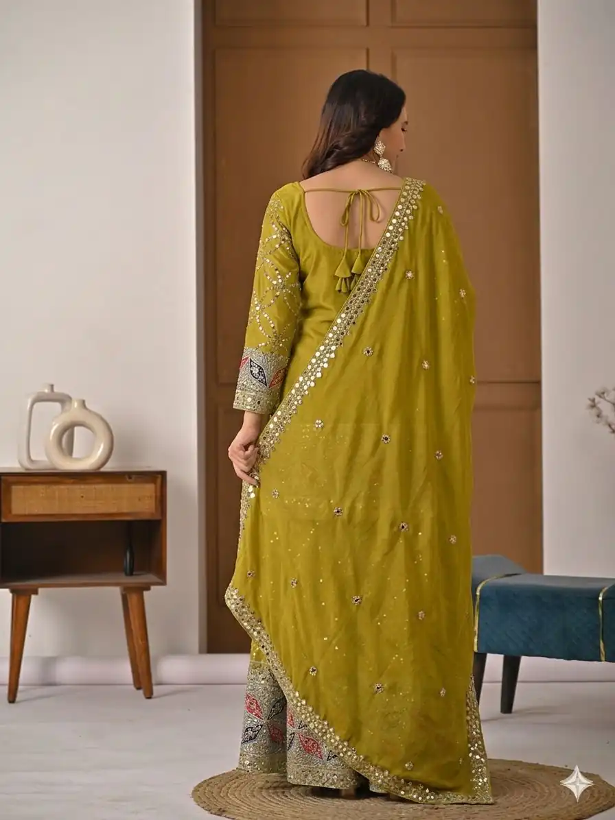 MD 3092 Mustered Chinnon Silk Salwar Suit Perfect for Wedding, Party, Ganesh Chaturthi, Baby Shower, Makar Sankranti – . Affordable Price ₹2449. De | Casual Suits, Jump Suits, Creative suits, Designer Suits, Palazzo Suits, Party Wear Suits, Patiala Suits, Salwar suit, Straight Suits