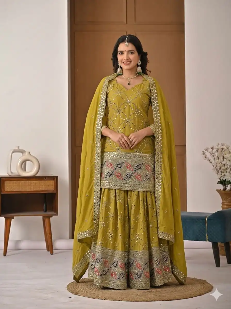 MD 3092 Mustered Chinnon Silk Salwar Suit Perfect for Wedding, Party, Ganesh Chaturthi, Baby Shower, Makar Sankranti – . Affordable Price ₹2449. De | Casual Suits, Jump Suits, Creative suits, Designer Suits, Palazzo Suits, Party Wear Suits, Patiala Suits, Salwar suit, Straight Suits