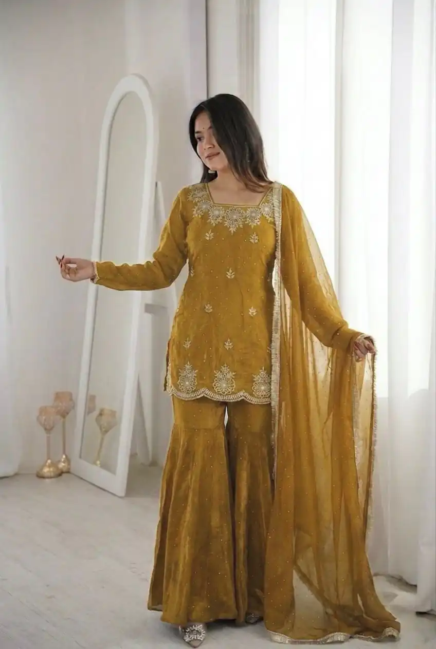 ZSR 3166 Mustered Color Fendy Silk With Embroidery Work Salwar Suit. Get it for ₹2149. Delivery 4-6 Working Days. Online Shop now. | Casual Suits, Jump Suits, Creative suits, Designer Suits, Palazzo Suits, Party Wear Suits, Patiala Suits, Salwar suit, Straight Suits
