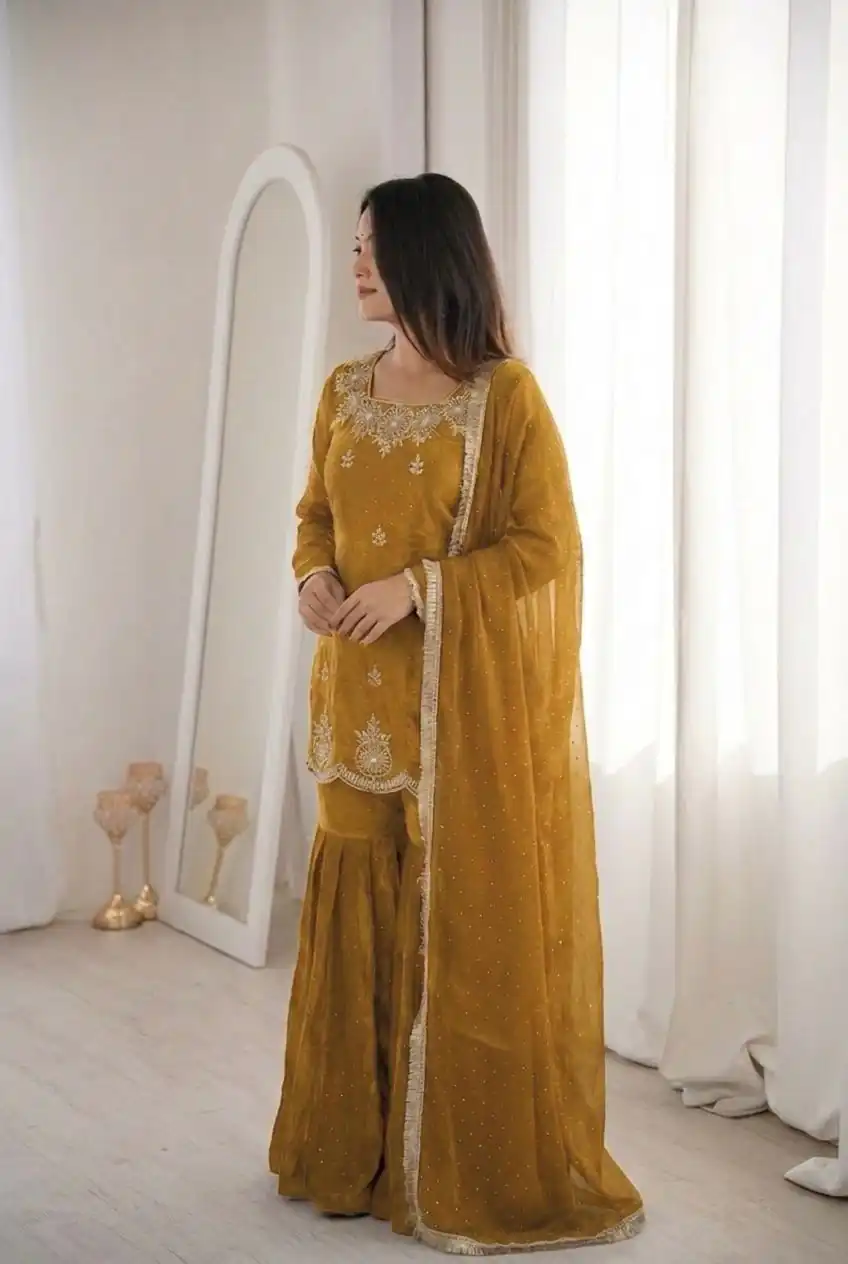ZSR 3166 Mustered Color Fendy Silk With Embroidery Work Salwar Suit. Get it for ₹2149. Delivery 4-6 Working Days. Online Shop now. | Casual Suits, Jump Suits, Creative suits, Designer Suits, Palazzo Suits, Party Wear Suits, Patiala Suits, Salwar suit, Straight Suits