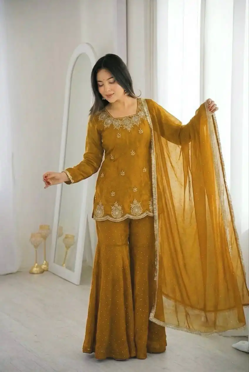 ZSR 3166 Mustered Color Fendy Silk With Embroidery Work Salwar Suit. Get it for ₹2149. Delivery 4-6 Working Days. Online Shop now. | Casual Suits, Jump Suits, Creative suits, Designer Suits, Palazzo Suits, Party Wear Suits, Patiala Suits, Salwar suit, Straight Suits