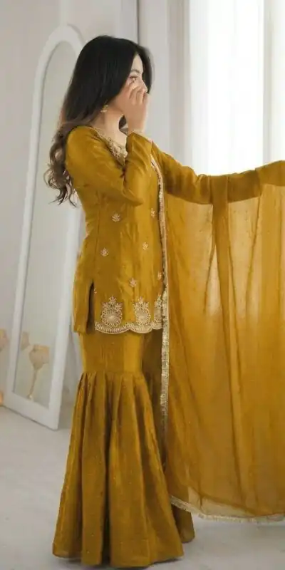 ZSR 3166 Mustered Color Fendy Silk With Embroidery Work Salwar Suit. Get it for ₹2149. Delivery 4-6 Working Days. Online Shop now. | Casual Suits, Jump Suits, Creative suits, Designer Suits, Palazzo Suits, Party Wear Suits, Patiala Suits, Salwar suit, Straight Suits