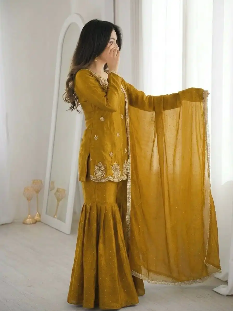 ZSR 3166 Mustered Color Fendy Silk With Embroidery Work Salwar Suit. Get it for ₹2149. Delivery 4-6 Working Days. Online Shop now. | Casual Suits, Jump Suits, Creative suits, Designer Suits, Palazzo Suits, Party Wear Suits, Patiala Suits, Salwar suit, Straight Suits